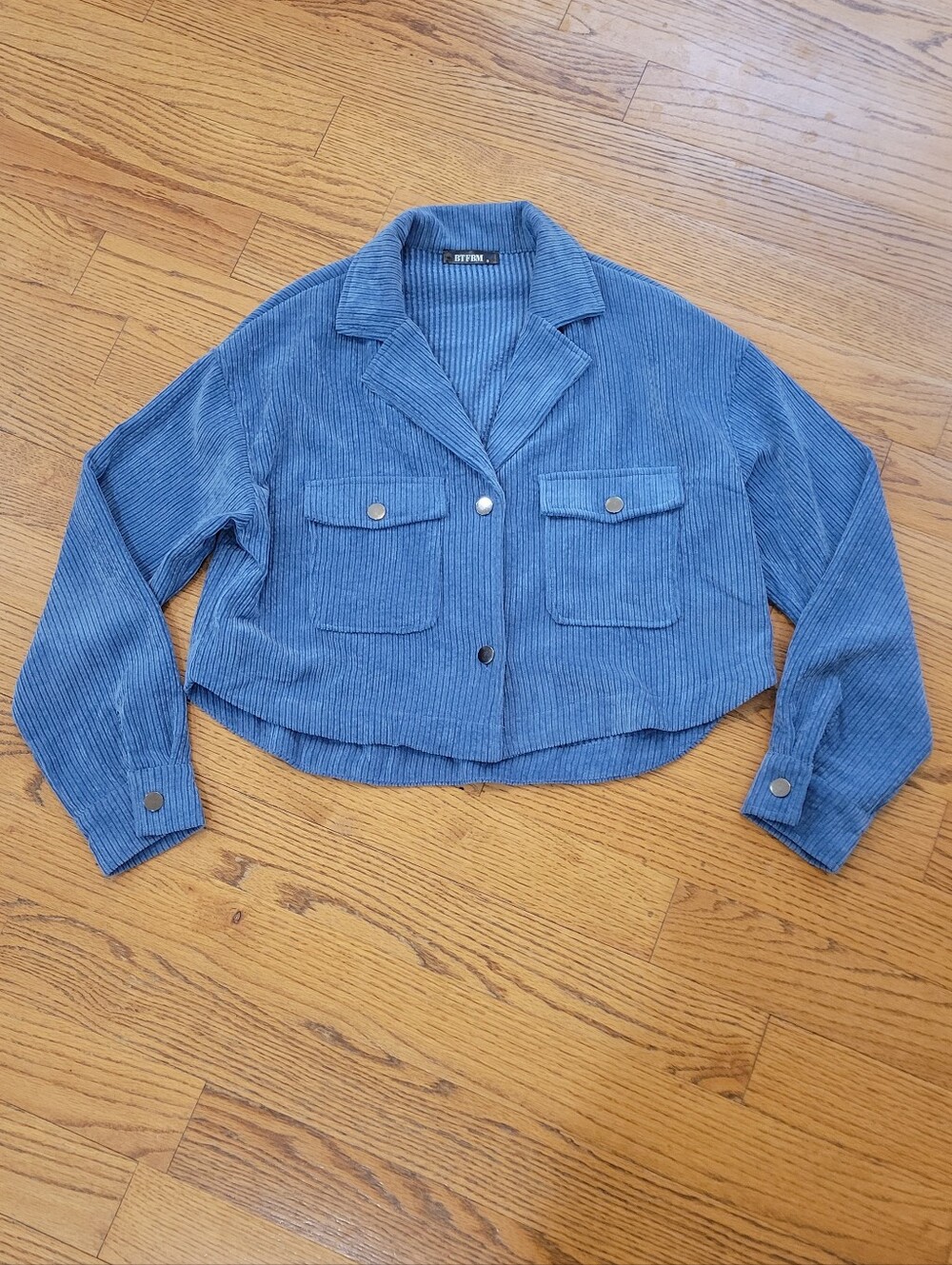Cropped Corduroy Button Down Jacket | Blue